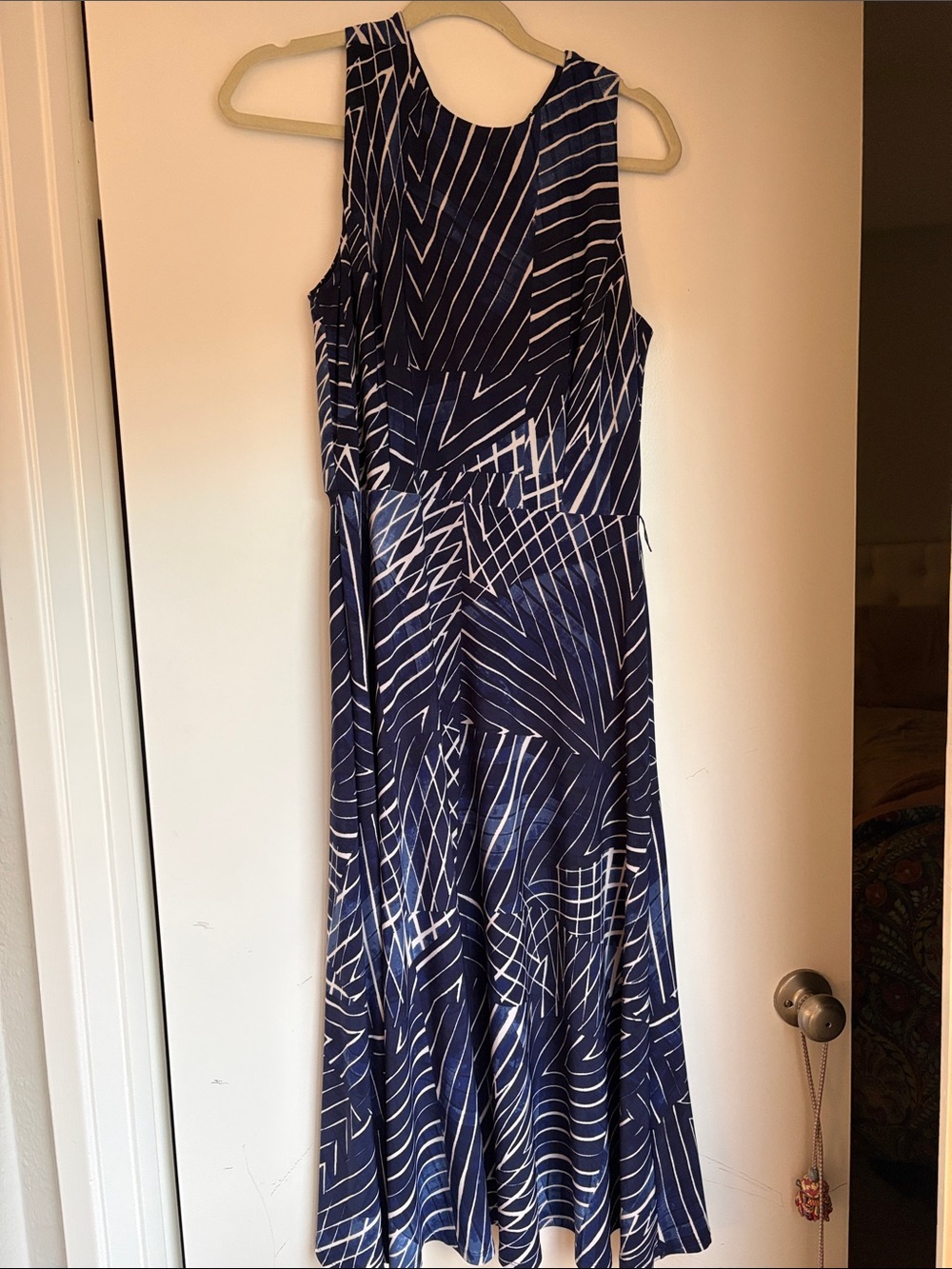 Lauren Ralph Lauren Navy and White Geometric Sleeveless Maxi Dress